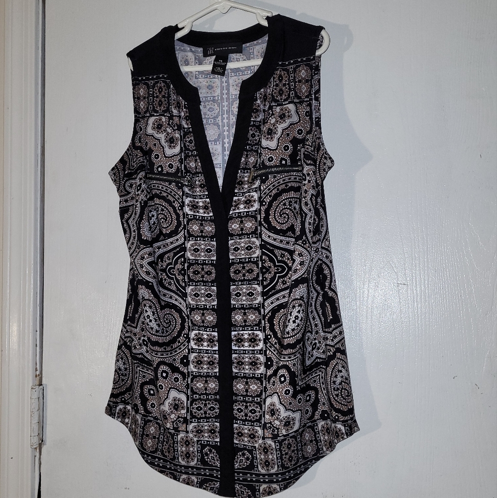 INC International Concepts Size XS Sleevess Zip-Pocket Blouse